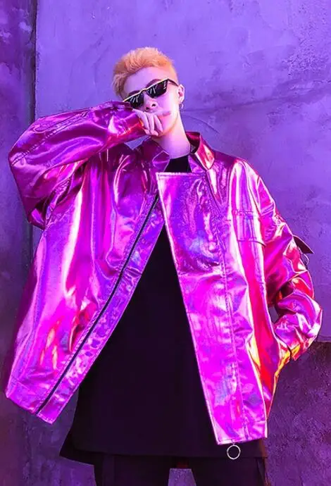 

Bright pu leather jacket men casual clothes mens jackets loose coats jaqueta masculina chaqueta hombre gold silver red fashion