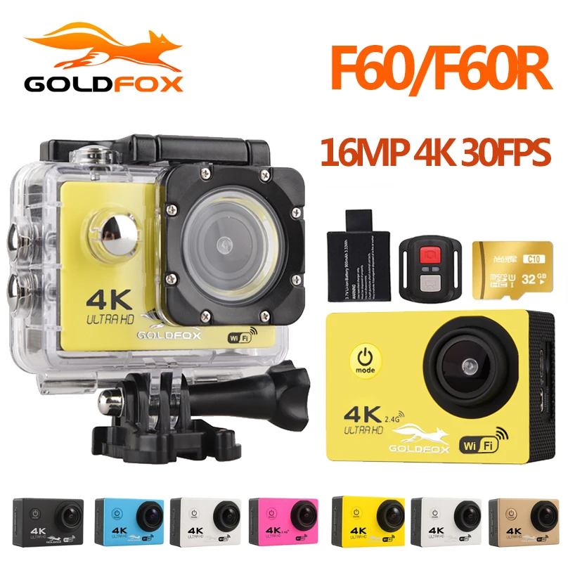 Goldfox F60 Ultra HD 4K WiFi 1080P экшн-камера DV Sport 2,0 lcd 170D объектив go Водонепроницаемый pro Hero style Аксессуары для камеры