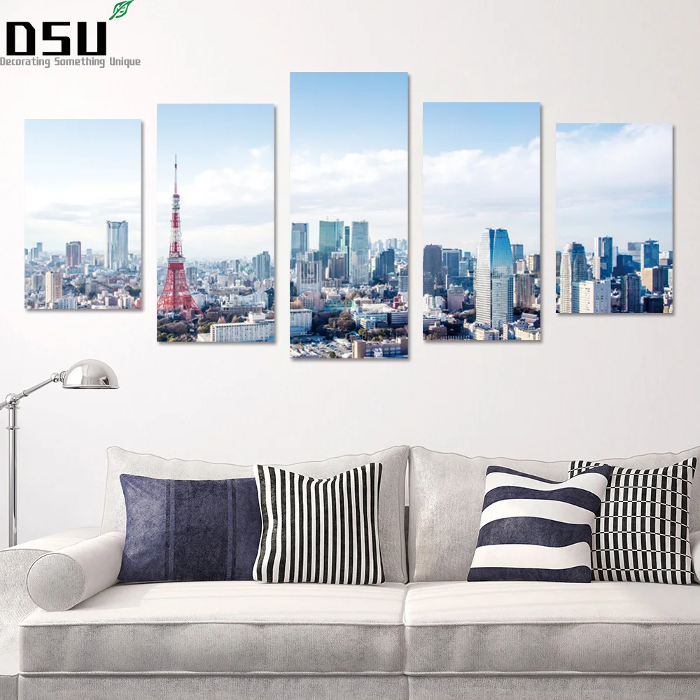 

5pcs/set Beautiful Overlooking Scenery Of Early Morning City Poster Wall Sticker Retro Kraft Paper Wall Decor Home Decoration