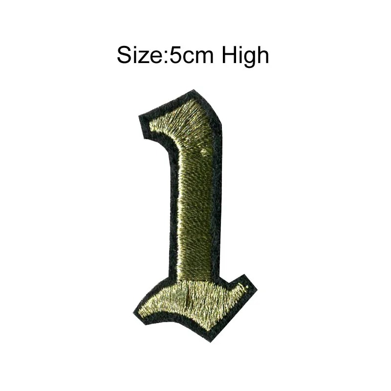 1 gold Metal patch 1 шт., высота 4,5 см, 0-9, черный, красный, черный, золотой, металлические Цифры, Смешанные Вышитые нашивки, Пришивные железные бейдж-украшения для одежды - Цвет: 1 gold Metal patch