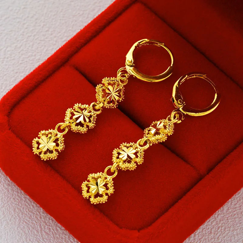 flower 1 OMHXFC,, Европейская мода, женские вечерние серьги, подарок на свадьбу, цветок, сердце, яблоко, звезда, 18 К, золотые висячие серьги ER151 - Цвет камня: flower 1