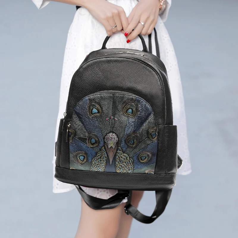 National Style Backpack for Women Soft Genuine Leather Top Flower Pattern 2019 Backpacks Ladies Fashion Back Pack Bags | Багаж и сумки