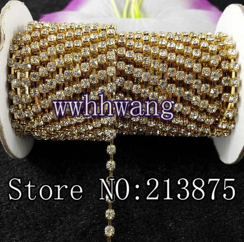 Free shipping SS20 4.6mm 10Yards Clear AAA crystal rhinestone close Gold chain trims Wedding dresses Garment accessories