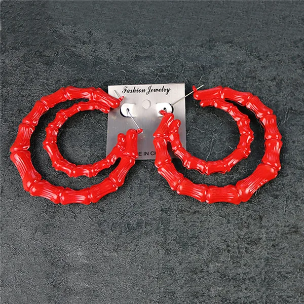 Red Orecchini серьги oorbellen Макси Большой Круг креольские серьги-кольца Флуоресцентный цвет большие бамбуковые жены для Famale ювелирные изделия - Окраска металла: Red