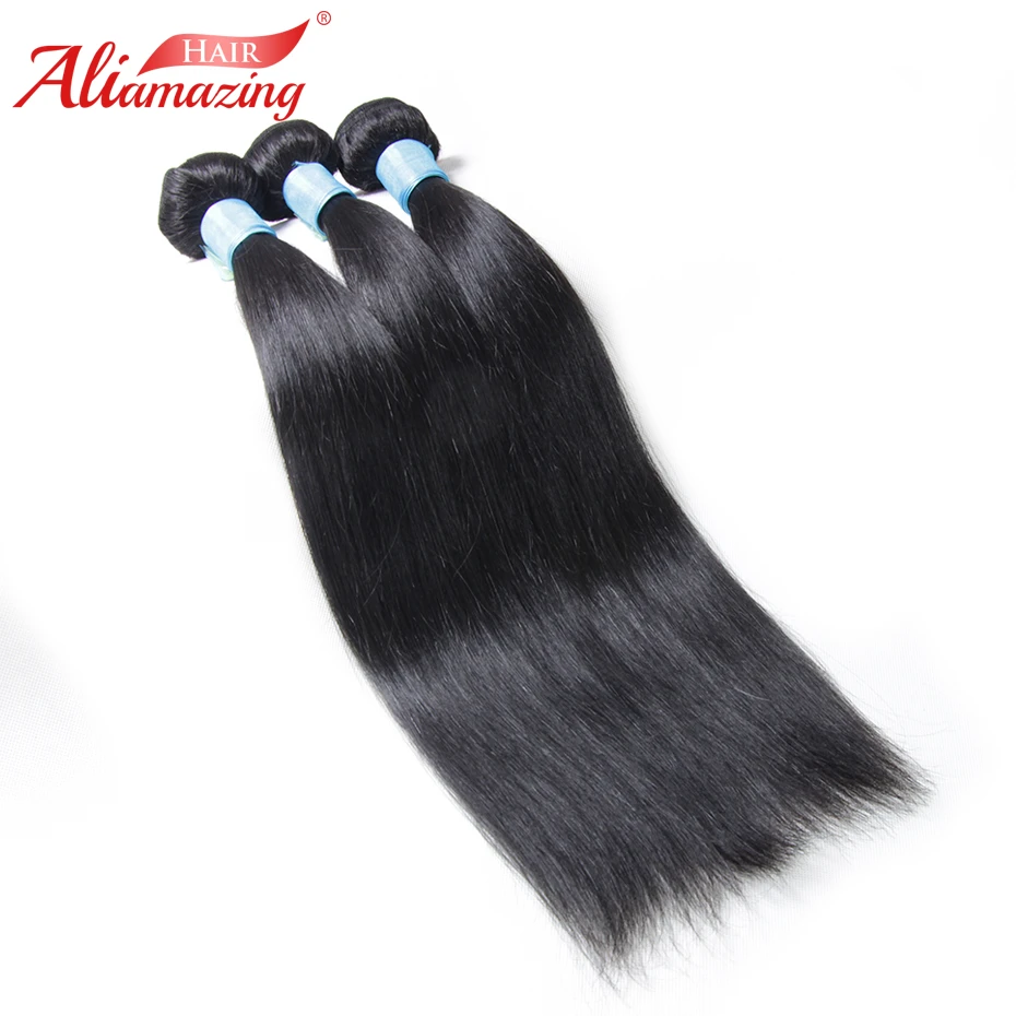 

Ali Amazing Hair Brazilian Straight Hair Weave 3 Bundles 100% Silky Straight Remy Human Hair Bundles 3pcs/lot Double Weft #1B