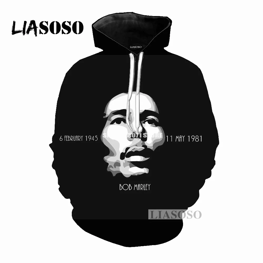Мужская и Женская толстовка с 3D принтом LIASOSO модная брендовая Bob Marley модель M043 2019 |