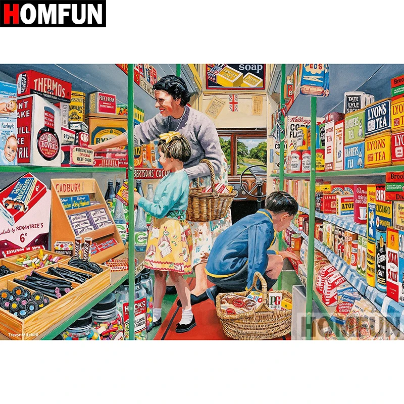 

HOMFUN 5D DIY Diamond Painting Full Square/Round Drill "Family shopping" Embroidery Cross Stitch gift Home Decor Gift A08327