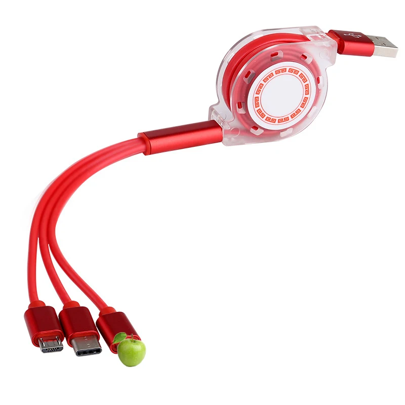 3 в 1 USB кабель 2.4A для быстрой зарядки Регулируемый iPhone 8 7 6 Android Micro lightning Type C