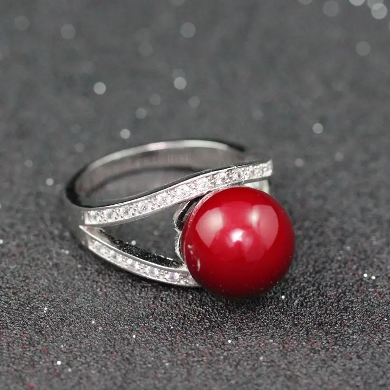 Обручальное Белый красные Черные Имитация Pearl Ring Свадебные серебряные кольца для