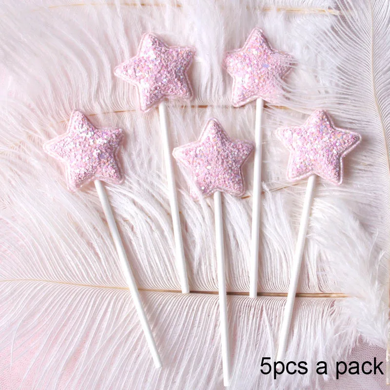 pink star 5 шт./компл. девушка Боби с днем рождения флажки для торта Звезда сердце корона для детский душ вечерние декор для выпечки торта поставки синий розовый - Цвет: pink star