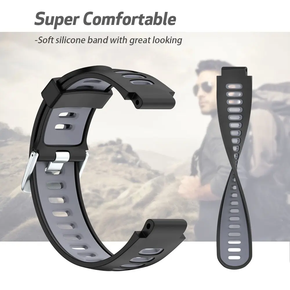 Ремешок для Garmin Forerunner 235/220/230/620/630/735XT черный серый силиконовый спортивный ремешок