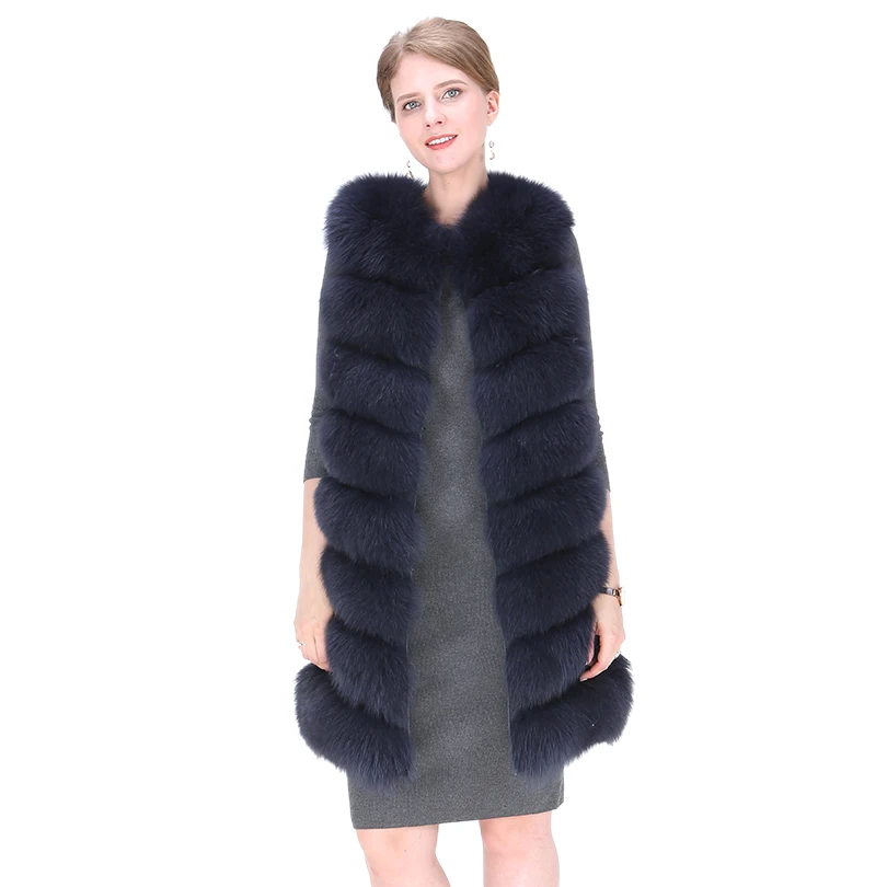 

Natural Fox Fur Vest 2018 Fashion Extra Long Outwear pleated Sleeveless Vest For Women Stylish Winter Full Pelt Waistcoat