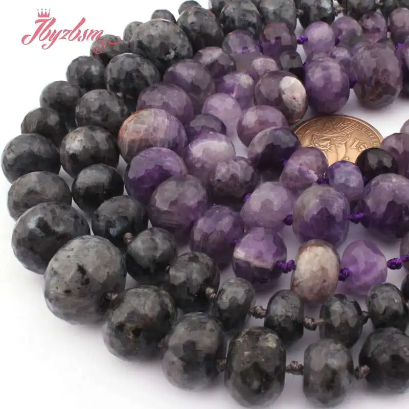 

5x8-12x16mm Faceted Rondelle Amethysts,Labradorite Natural Stone Loose Beads For DIY Necklace Jewelry Making 18" Free Shipping