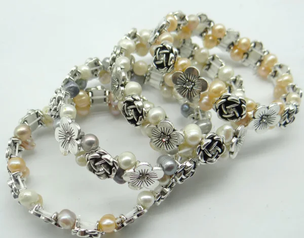 Женский браслет с натуральным жемчугом белый ручной работы из пресноводного