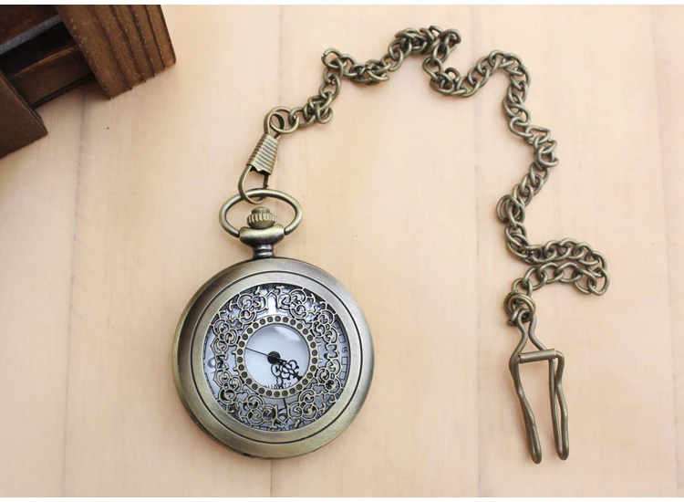 Классические элегантные подарочные карманные часы с цветами черные бронзовые из