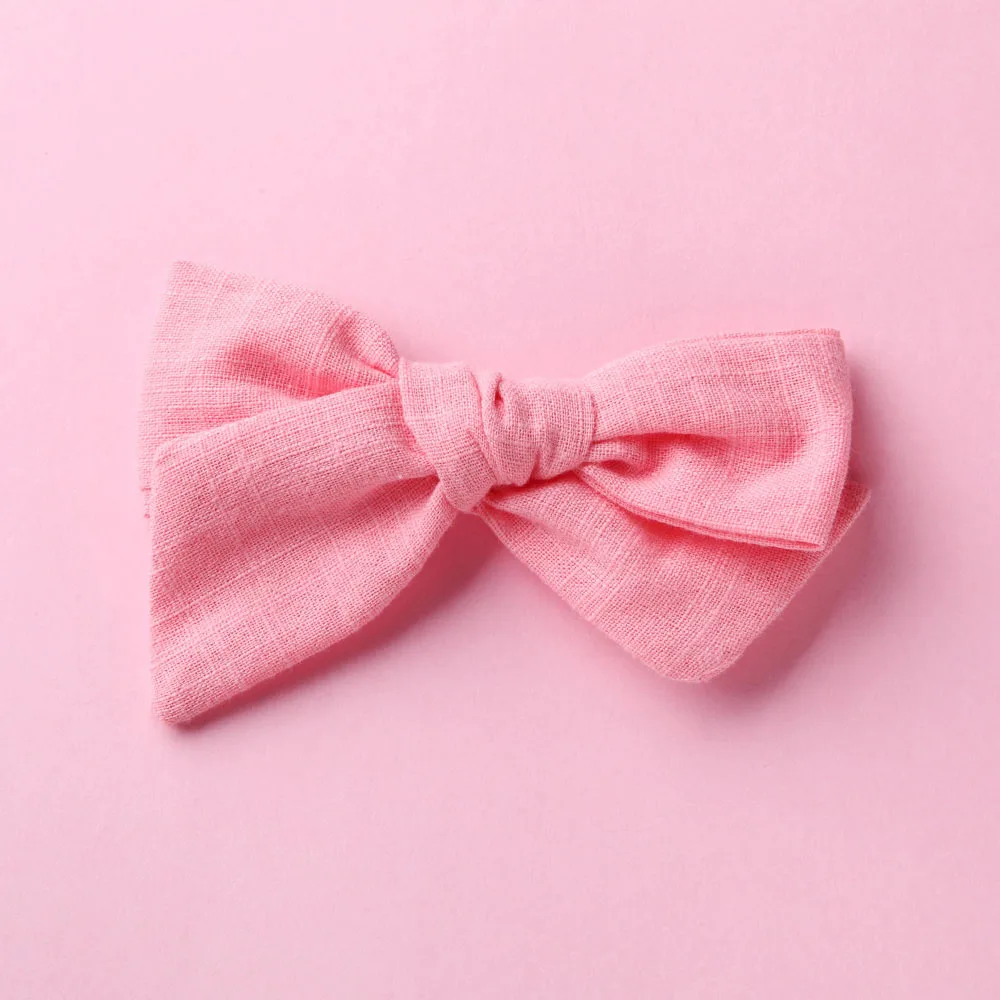 Coral with Clip Handtied School Girl нейлоновый бант или заколки для волос, цветочный принт тканевый бант повязки на голову Baby Shower подарок - Цвет: Coral with Clip