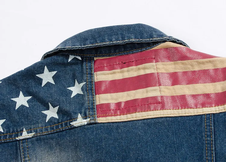 Мужская винтажная джинсовая жилетка ковбойская рваная без рукавов с флагом США