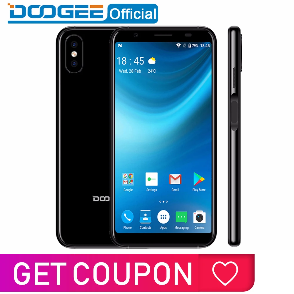Новинка DOOGEE X55 смартфон 5,5 ''18:9 HD MTK6580 четырехъядерный 16 Гб rom Двойная камера 8,0 МП Android 7,0 2800 мАч боковой отпечаток пальца