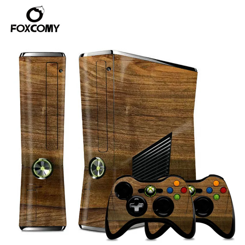 3D Brown Wood Custom Vinyl Console Cover For Microsoft Xbox 360 SLIM Skin Stickers Controller Protective For XBOX360 S