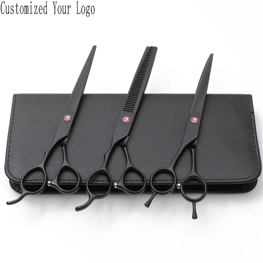 Костюм 7 &quotлевосторонние черные подгоняемые лого ножницы для стрижки собак