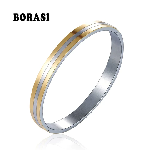 Браслет-манжета BOBASI для мужчин и женщин, двухслойный браслет из нержавеющей стали золотого цвета, Модная бижутерия унисекс