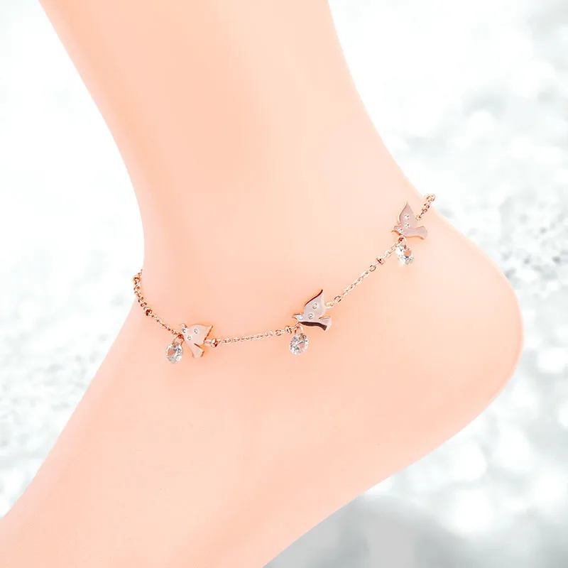 Женский браслет на ногу Martick милый трендовый со звеньями украшенный блестящими