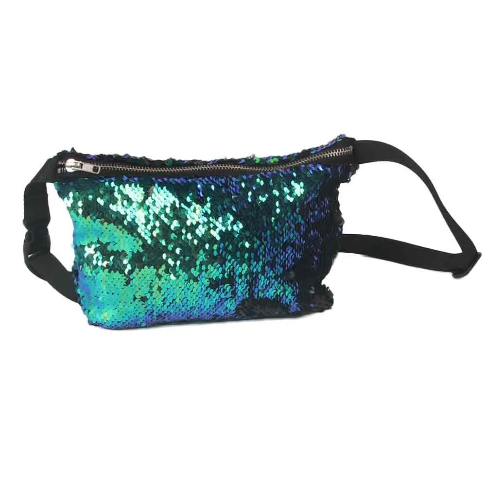 Outdoor Sports Casual Double Color Sequins Unisex Chest Bag Female Belt Bag Black Geometric Waist Packs Chest Phone Pouch#R5
