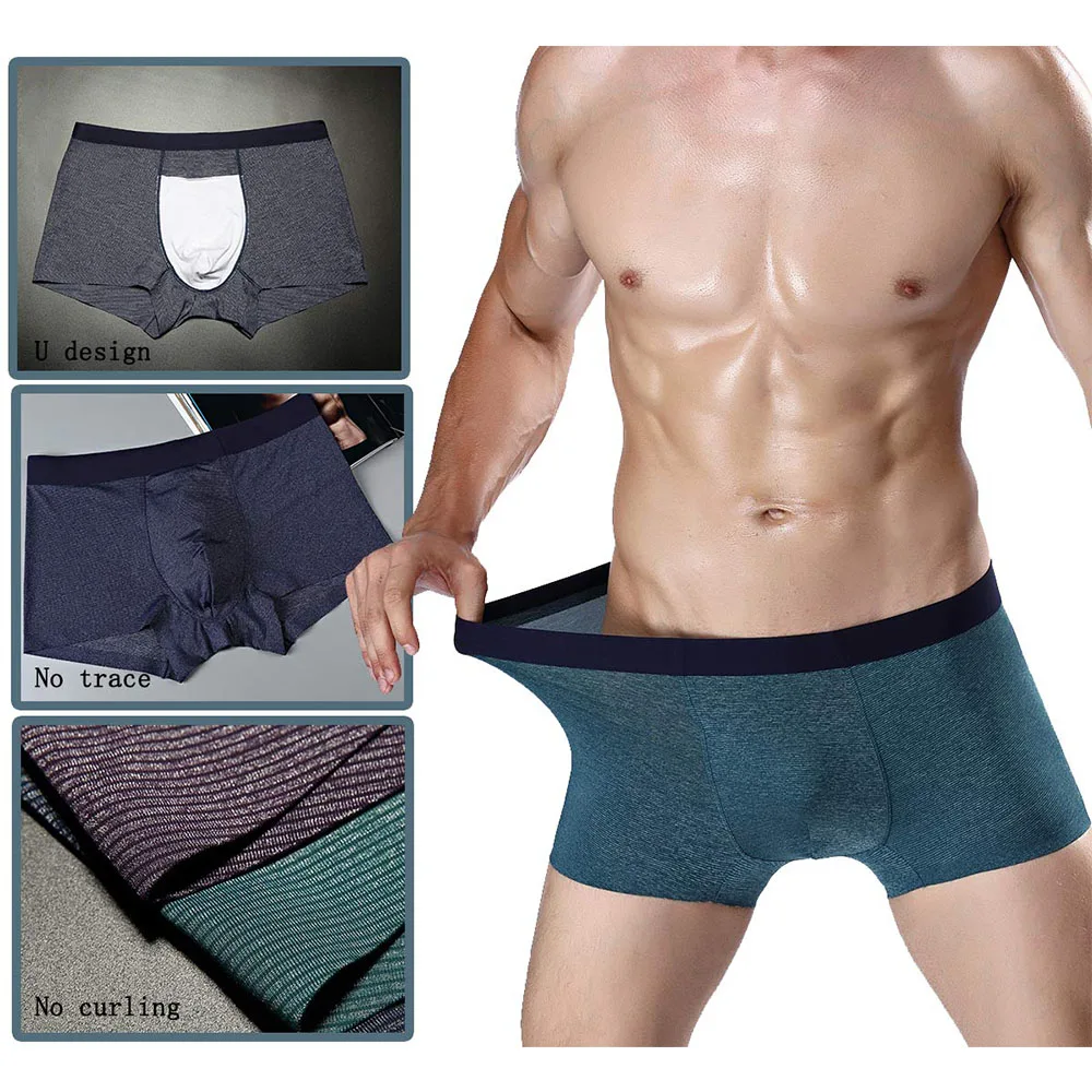 Бесшовные мужские боксеры из ледяного шелка полосатые нижнее белье элитное