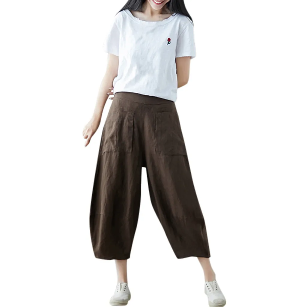 SAGACE 2019 Women New Fashion Solid Pattern Cotton Long Length Pants High Waist Casual Style Trousers Dropship 95245 | Женская одежда