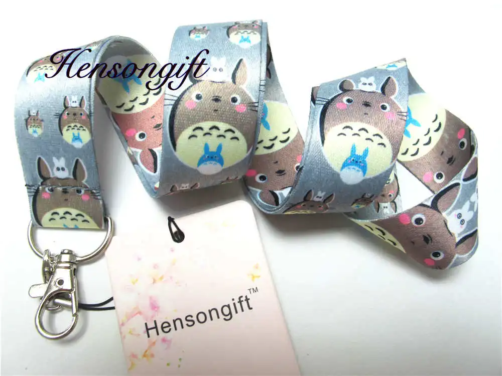 Чёрный рояльный лак Hensongift мальчик Тоторо значок ремешок для ключей японского аниме ремешки на шею для мобильного телефона мультфильм брелки прекрасный подарок для детей - Цвет: Чёрный рояльный лак