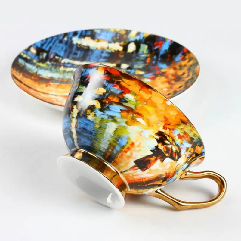 Хороший известных дизайн масляная живопись костяного фарфора Кофе чашка и