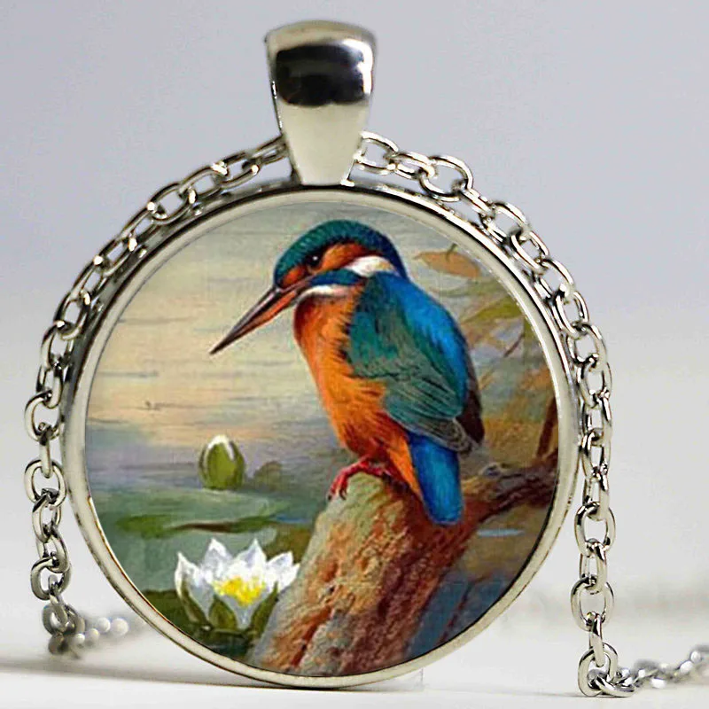 Kingfisher логотип ожерелье подвеска животное изображение Винтаж Серебряная цепочка