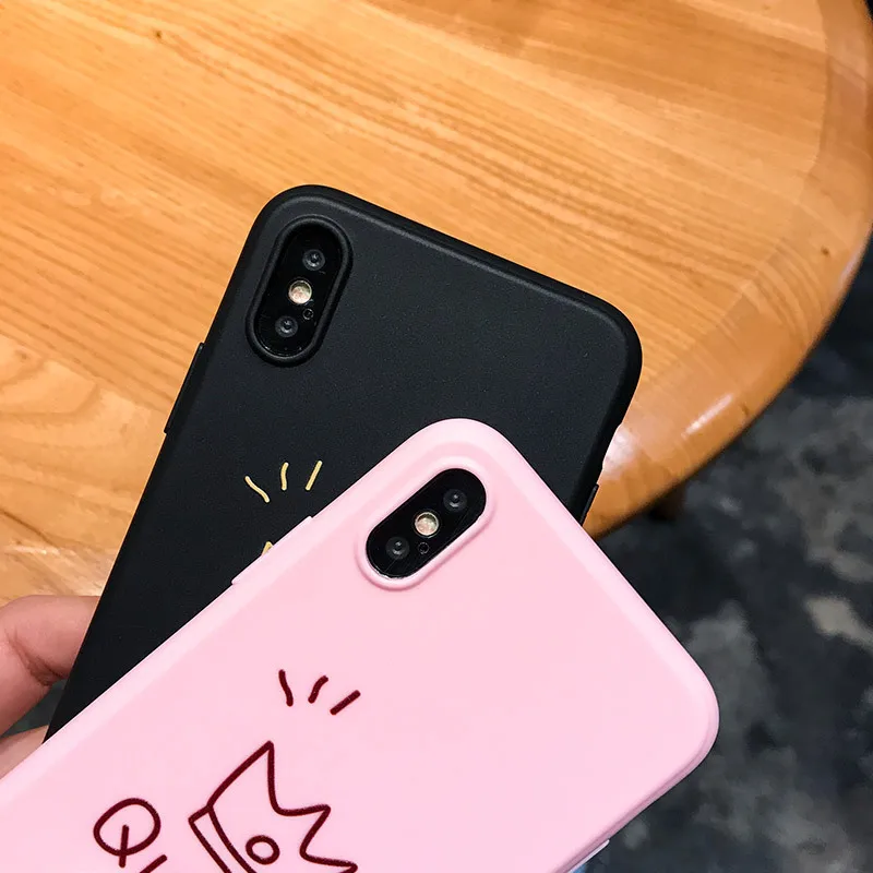 Твердый силикон чехол для iPhone X/8/7/6 Crown Cover Capas X/7 Plus/8 Plus/6 Plus розовый King queen Fundas |