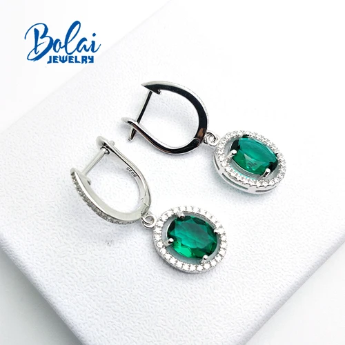 Bolaijewelry серьги с зеленым Изумрудом и застежкой в стиле Дианы серебряные ювелирные