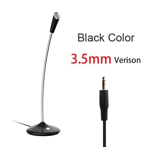 Black 3.5mm USB микрофон всенаправленный для ПК компьютер Ноутбук вокальные микрофоны профессиональный караоке 3,5 мм Запись настольный проводной - Цвет: Black 3.5mm