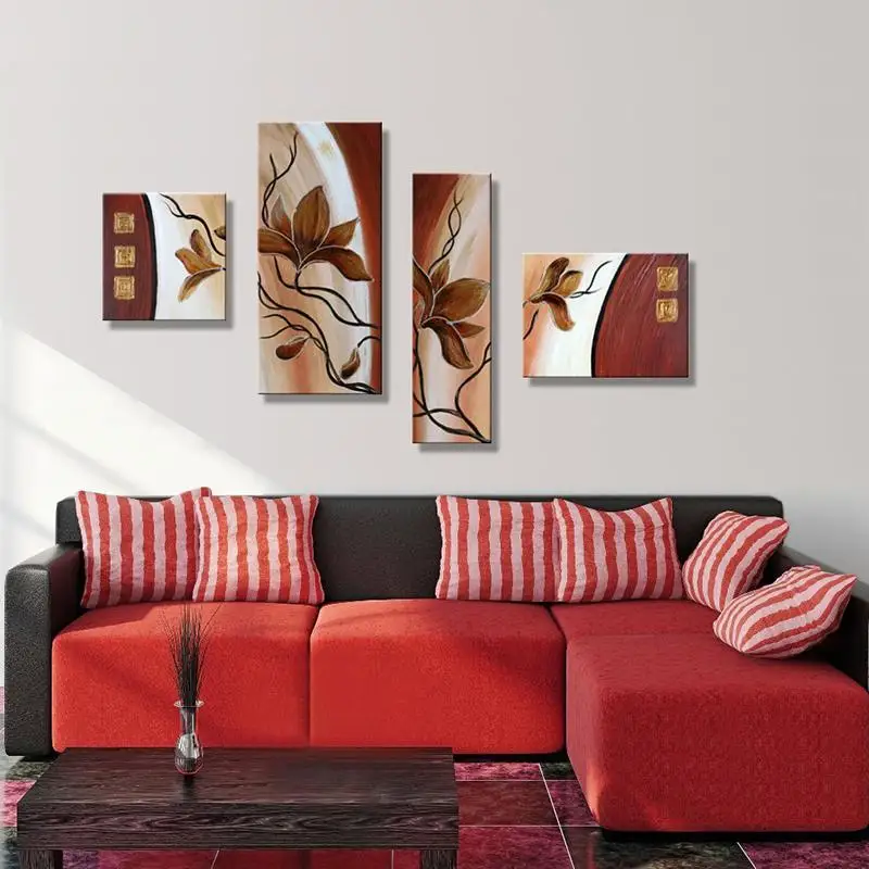 4 панели Ручная роспись современный абстрактный цветок холст Настенный декор