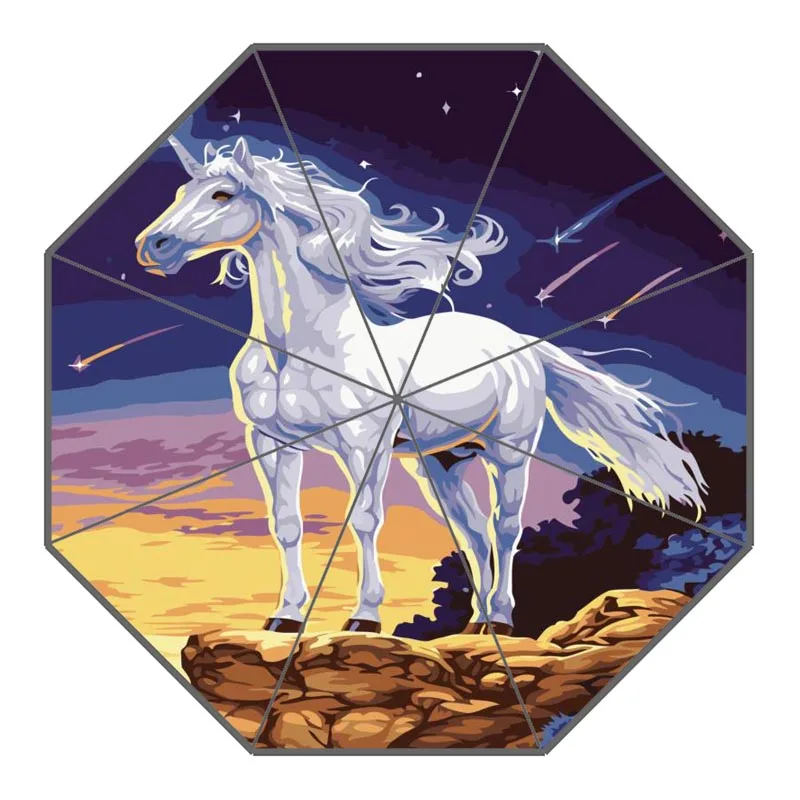 Новое поступление, зонты с единорогом и лошадьми, неавтоматический складной зонт для женщин, модный портативный Зонт подарок