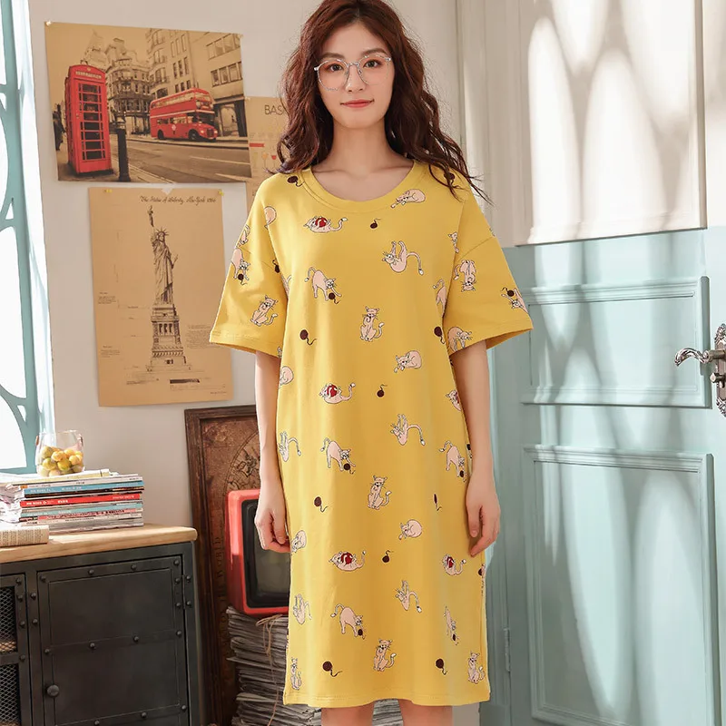 nightgowns women Ночные рубашки женские хлопковые летние с коротким рукавом пижамы женские хлопковые сексуальные Мультяшные дамские ночные рубашки размера плюс ночное белье 3XL - Цвет: nightgowns women