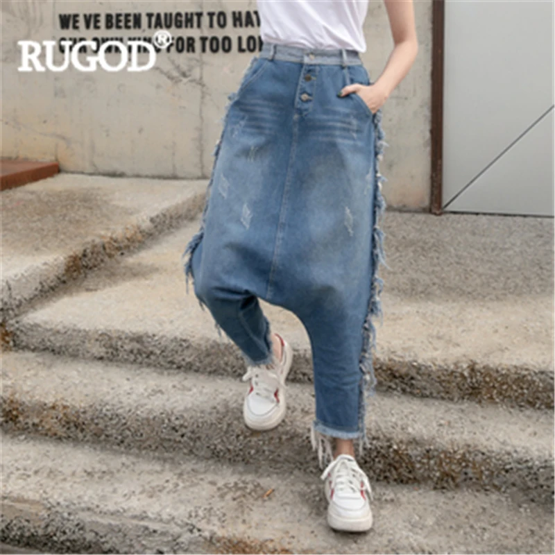 Женские джинсы-шаровары RUGOD свободные джинсы в стиле хип-хоп с кисточками 2019 |