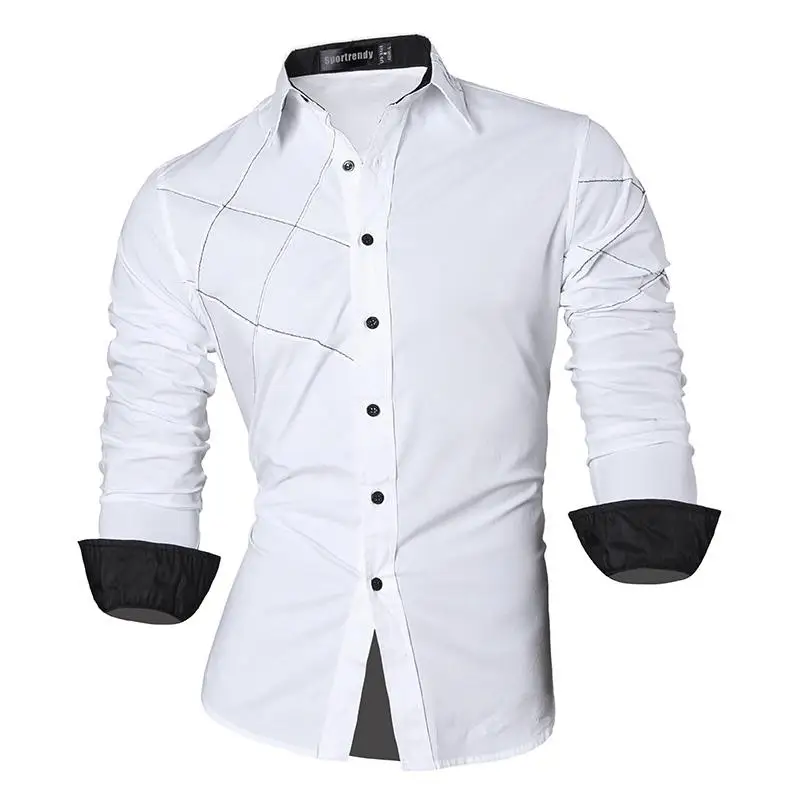 JZS044-White Sportrendy Мужская рубашка платье повседневное с длинным рукавом Slim Fit Мода Дракон стильный JZS041 - Цвет: JZS044-White