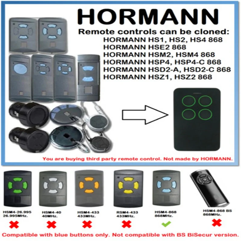 Клонирование HORMANN HSM2 HSM4 гаражная дверь пульт дистанционного управления воротами