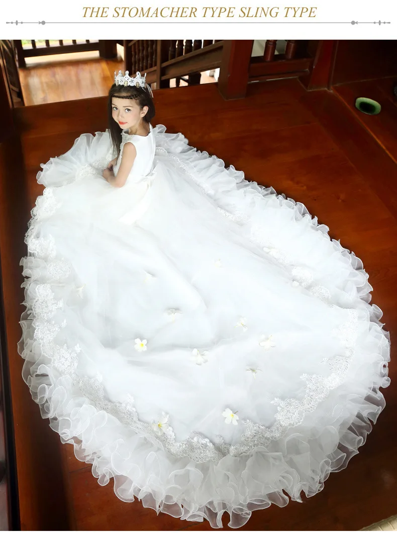 2020 платья для девочек с цветочным принтом бальное платье длинным шлейфом и