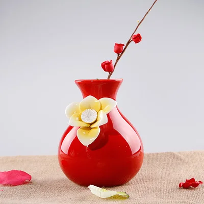red and 1pcs flower Европейские Керамические вазы современный минималистский мини настольная ваза для цветов, ваза Креативные Свадебные украшения дома аксессуары 4 цвета - Цвет: red and 1pcs flower