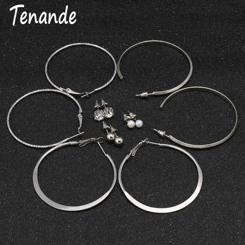 Tenande 6 Pairs/Set Punk Big Statement Crystal Simulated Pearl Earrings Set for Women Jewelry Pendientes Bijoux | Украшения и