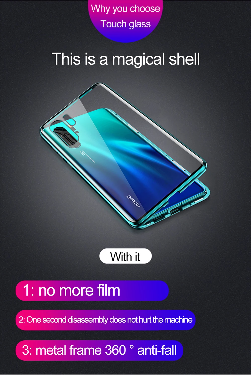 Магнитный чехол для huawei P30 Pro, полный корпус, защитный, роскошный, 360 поглощение, водонепроницаемый, закаленное стекло, покрытие, Funda, изогнутая поверхность