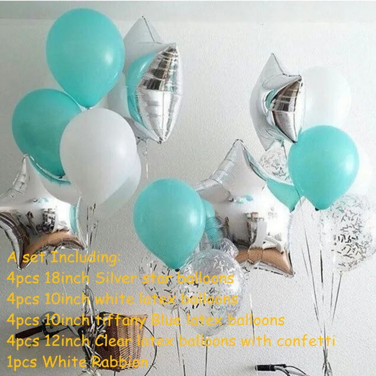17 шт./лот, для свадьбы, дня рождения, вечеринки, 18 дюймов, серебряные Звездные воздушные фольгированные шары, прозрачные конфетти Тиффани, синие латексные гелиевые шары, Декор - Цвет: 17pcs set