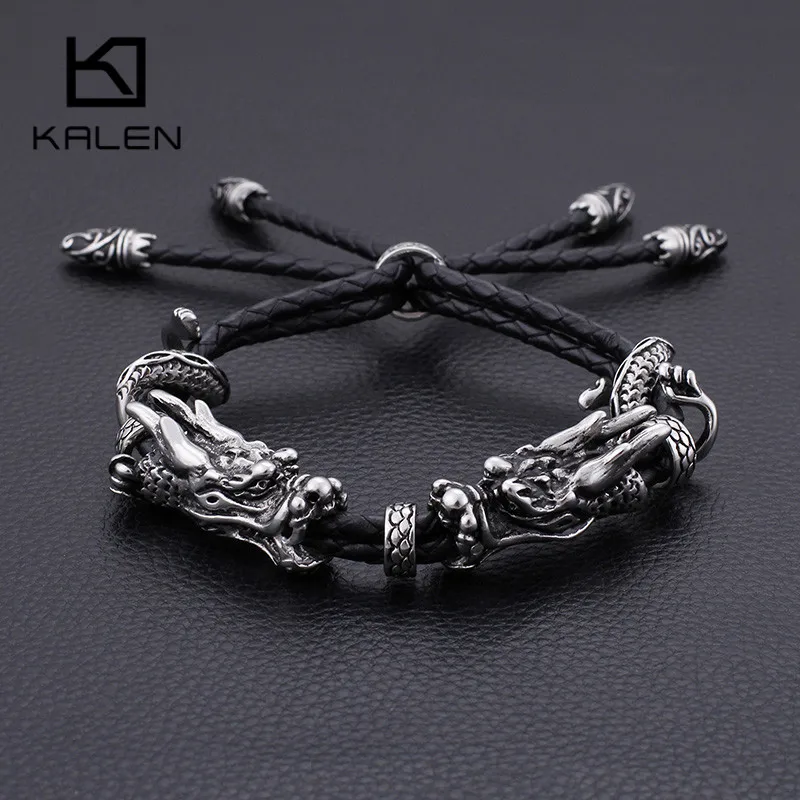 Новый Двухслойный Кожаный Регулируемый браслет KALEN мужской из нержавеющей стали