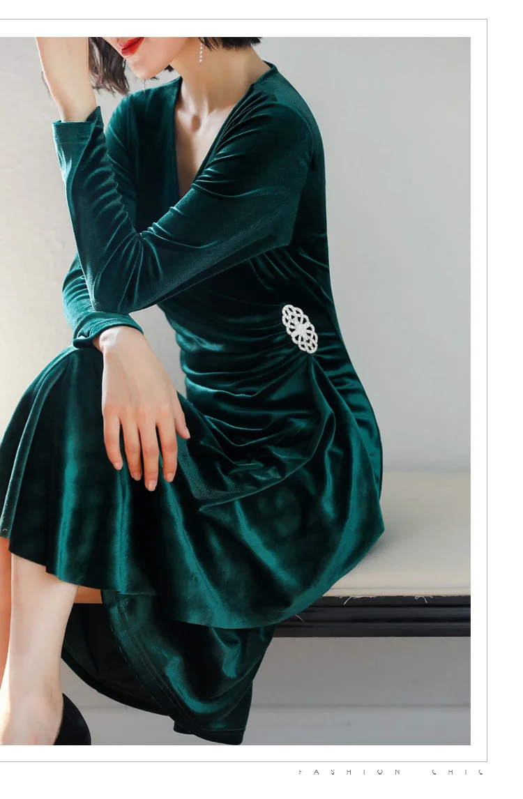 2019 осеннее высококачественное бархатное платье с длинными рукавами для женщин