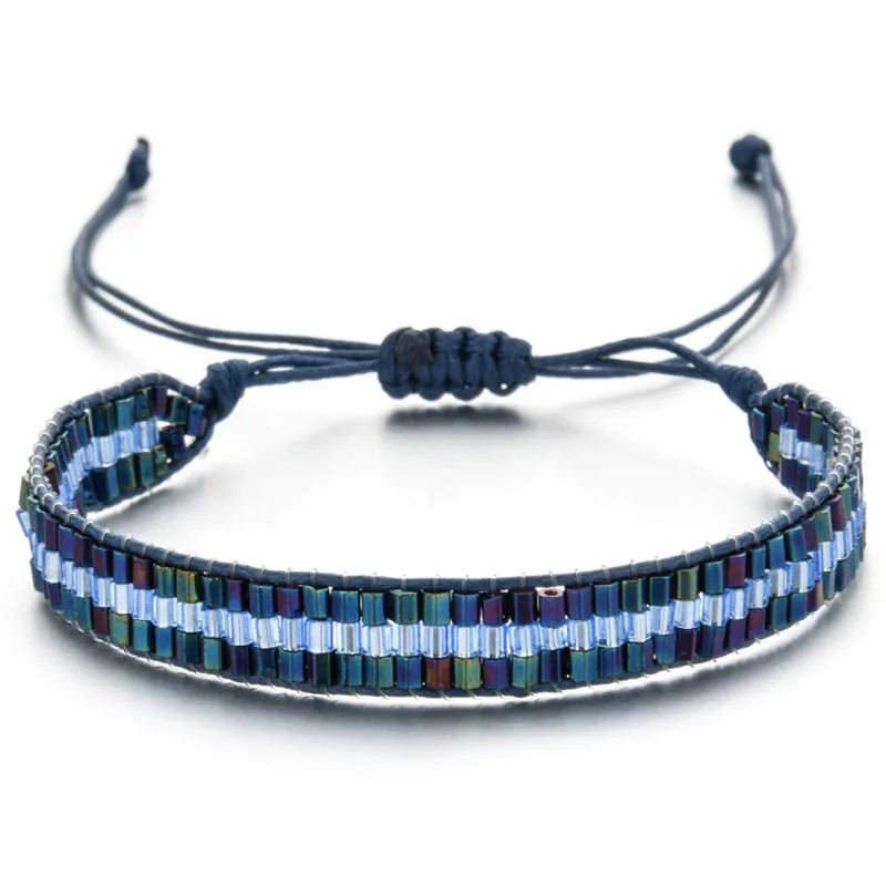 Bohemia Woman Men Crystal Seed Beads Bracelet Adjustable Weave Rope Chain Charms Bracelets Wristband Anklet Handmade Jewelry - Окраска металла: F