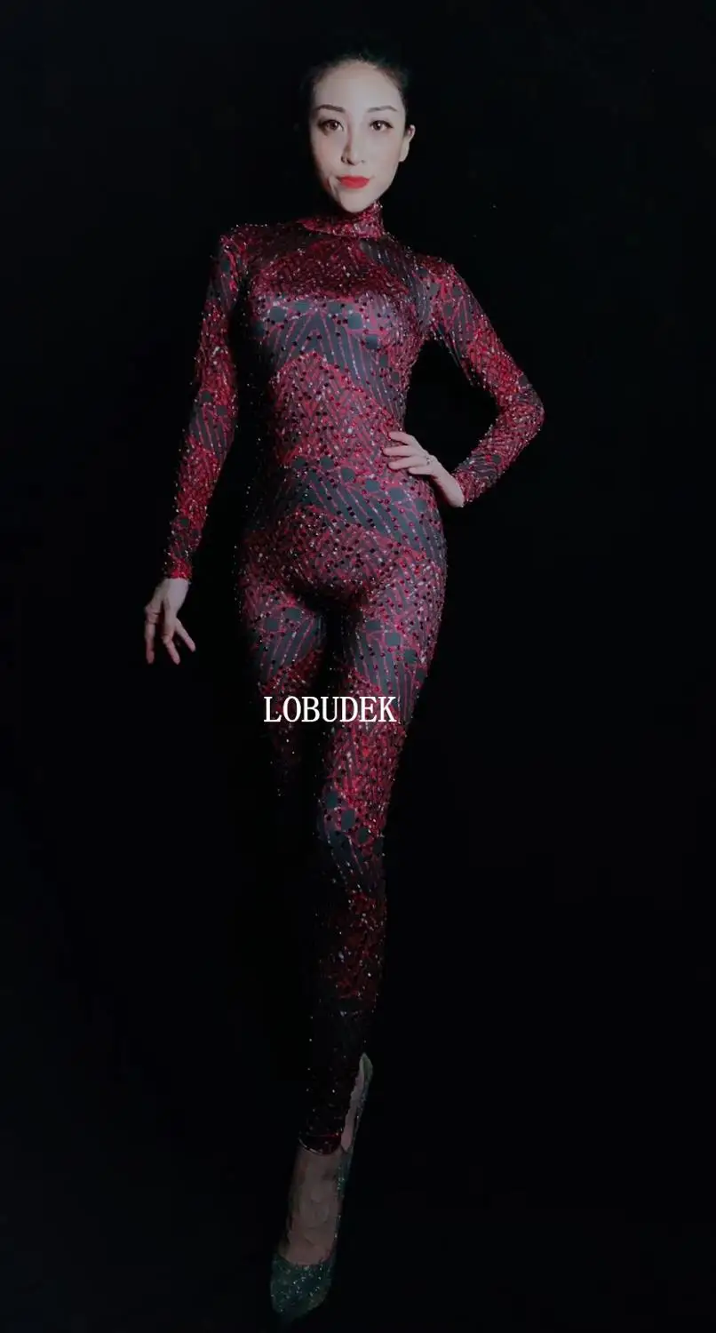 Женские колготки с кристаллами красные облегающие комбинезоны Стразы длинным